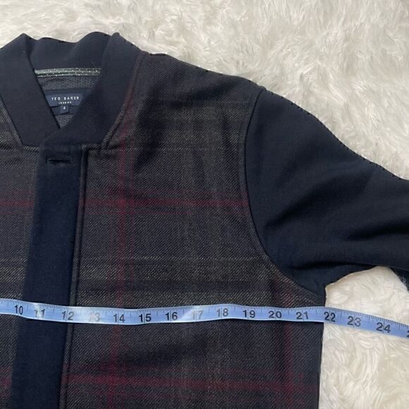 Ted Baker London Mens Small Wool Blend Plaid Full Zip Jacket Navy Blue Size 4 - Picture 7 of 10